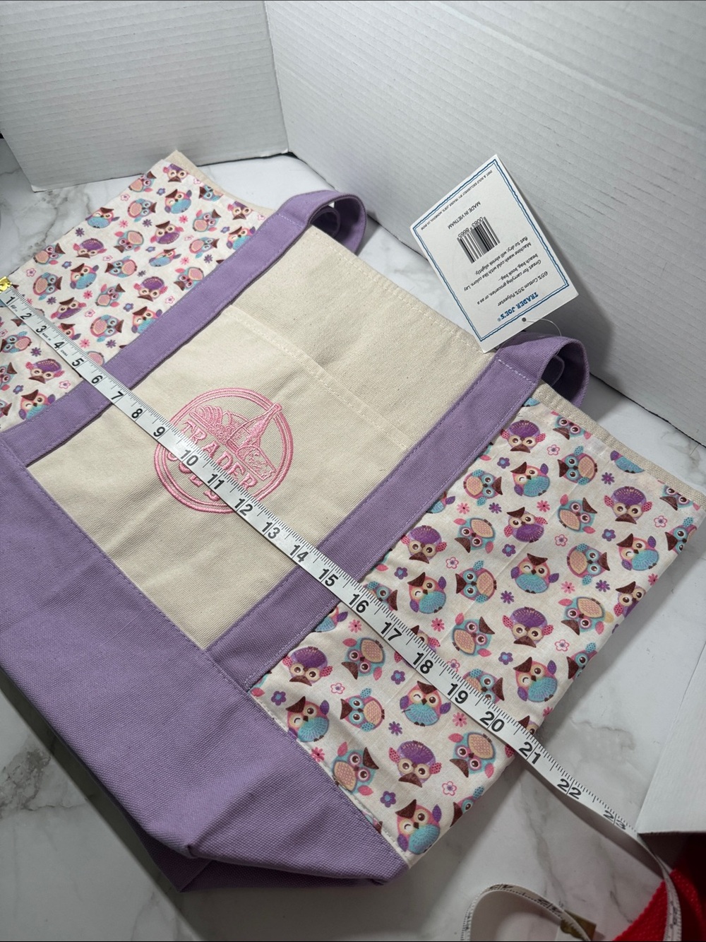 New Trader Joe’s Large Lavender Canvas Tote Bag with Custom Side Pockets - Picture 7 of 17